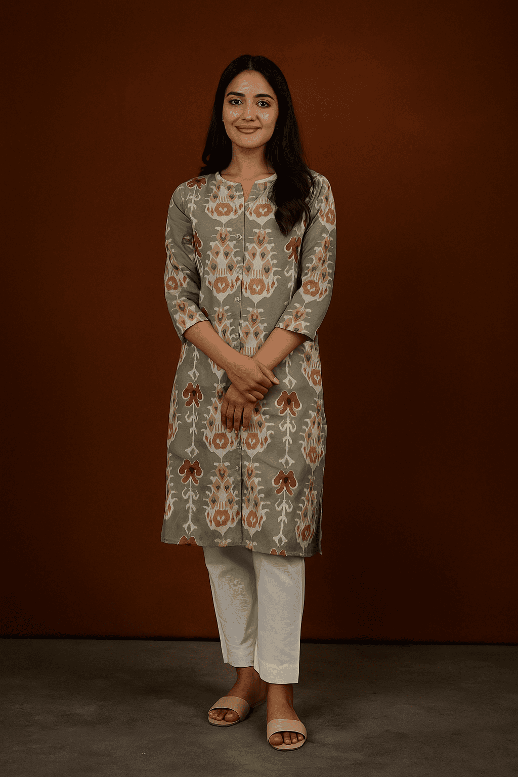 D.Gokuldas NX - Light Grey Printed Kurti